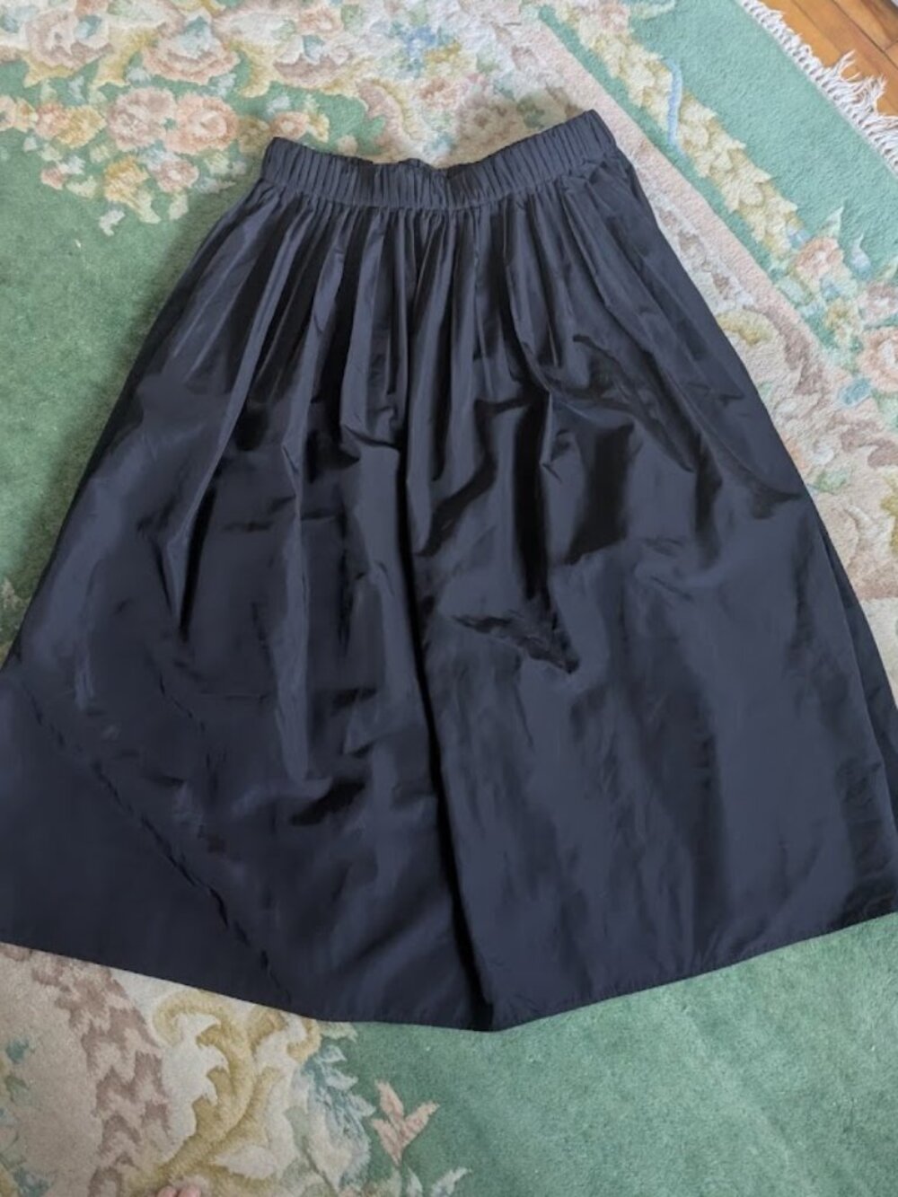 UNIQLO Women Sz XL Volume Gather Skirt Navy Blue Pockets Midi Elastic Polyester